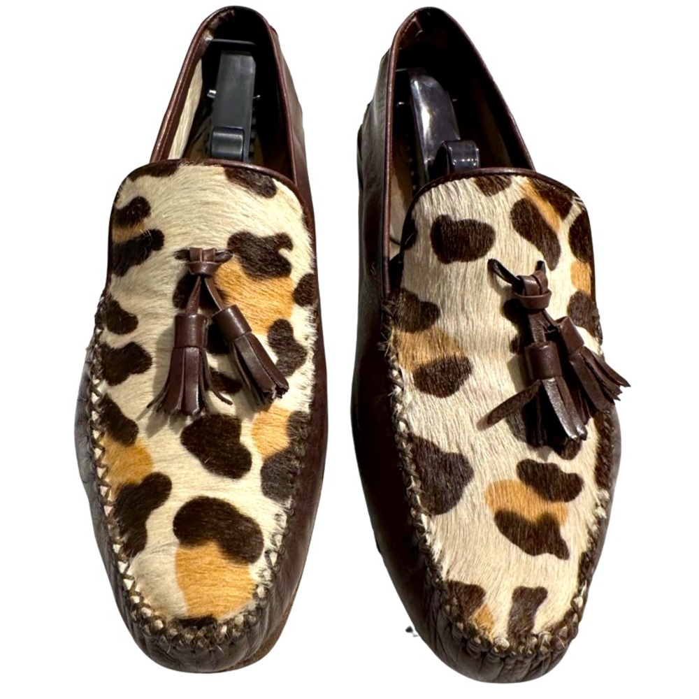 Esscada brown leather with calf hair loafers US women’s size 8.5